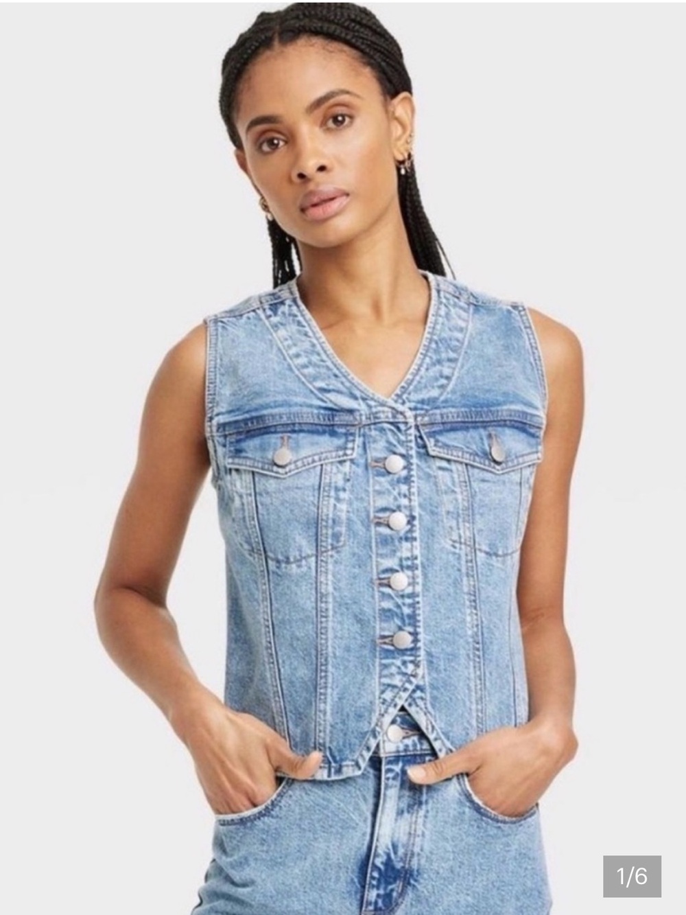 Universal Thread Light Blue Denim Sleeveless Button-Front Vest